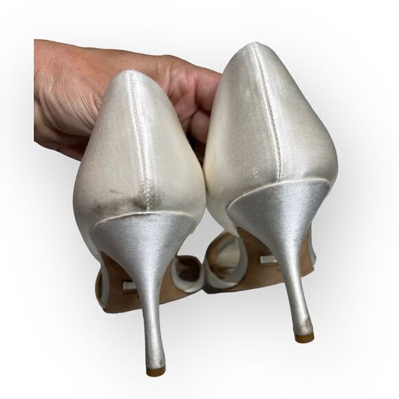 Badgley Mischka Crystal Embellished Wedding Peep Toe Heels Shoes - Picture 5 of 9